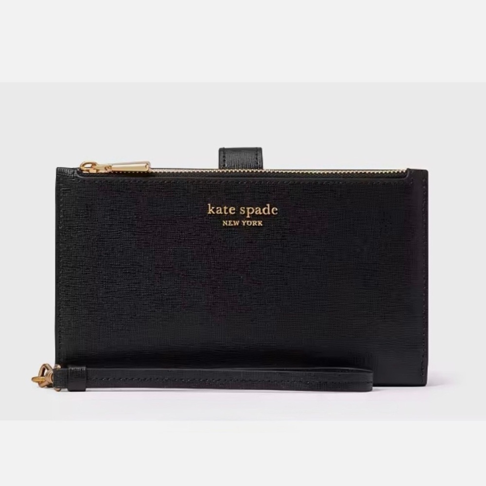 NWT Kate Spade Black leather phone Wristlet wallet